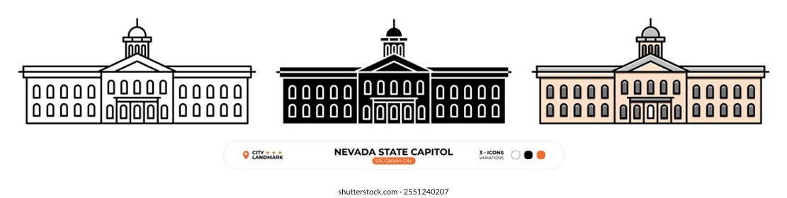 Nevada State Capitol Line Icon. US Carson City, Capital Color Symbol, Chill Out Sign, Editable Stroke.
