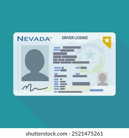 Nevada state driver's license in flat design style on blue background with long shadow