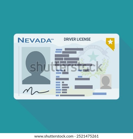 Nevada state driver's license in flat design style on blue background with long shadow