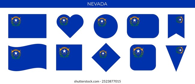 Nevada state flag set. American state flag of different shapes. Vector illustration isolated on white background