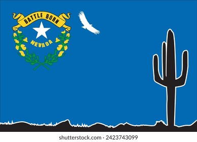Nevada state flag set with a desert silhouette on the bottom