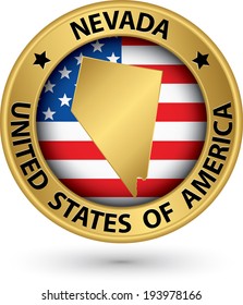 Nevada state gold label with state map, vector illustration