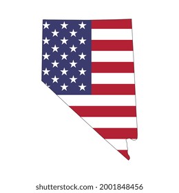 Nevada state map with American national flag on white background