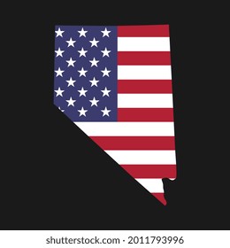 Nevada state map with American national flag on black background