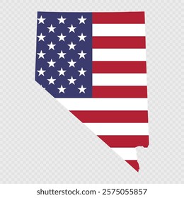 Nevada state map with American national flag.