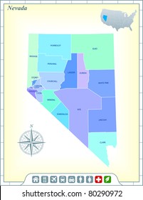 Nevada State Map with Community Assistance and Activates Icons Original Illustration