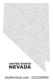 Nevada State map designed with small dots. Vector abstraction in black color is isolated on a white background. Random small items are organized into Nevada State map.