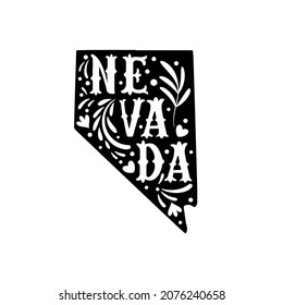 Nevada state map with doodle decorative ornaments. For printing on souvenirs and T-shirts