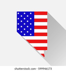Nevada state map in style of USA national flag. Flat style with long shadow