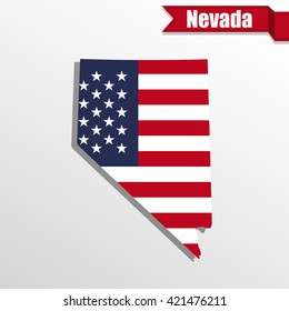 Nevada  State map with US flag inside and ribbon
