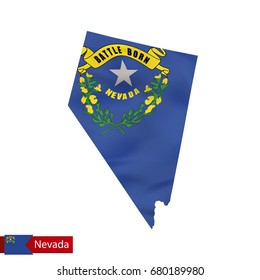 Nevada state map with waving flag of US State. Vector illustration.