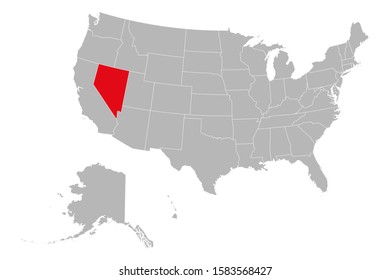 Nevada state marked red on USA political map vector illustration. Gray background