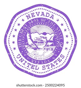 Sello del estado de Nevada con sello, sello de viaje de EE. UU., matasellos en mal estado de Nevada, Vector