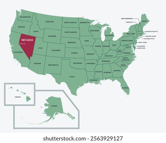 Nevada state, USA. Editable isolated blank vector map of United states, highlighted at state of Nevada.