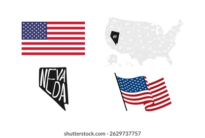 Nevada State. USA flag. Map of the USA