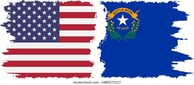 Nevada state and USA grunge flags connection, vector