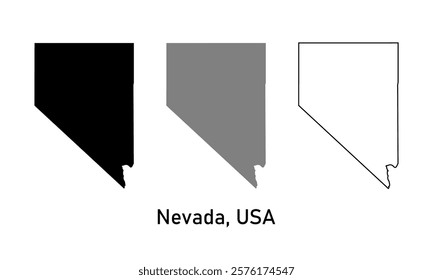 Nevada state, USA map in outline style, black color, gray color