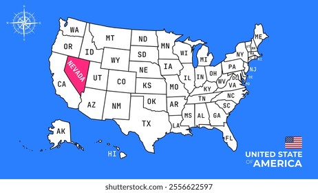 Nevada State, USA, vector map isolated on United states map.