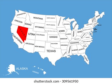 Nevada State, USA, vector map isolated on United states map. Editable blank vector map of USA.