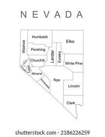 Nevada State vector map silhouette illustration isolated on white background. High detailed illustration. United state of America country. Nevada map with separated county borders.