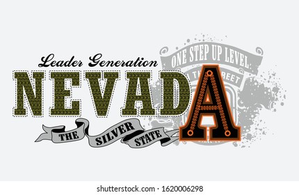 Nevada stylish typography slogan for t-shirt. Leader Generation. Abstract design with the line and grunge style. The Silver State. Vector print, typography, poster. Global swatches.