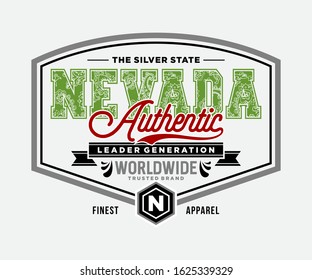 Nevada stylish typography slogan for t-shirt. Leader Generation. Abstract design with the grunge and denim  style. Vector print, typography, poster. Global swatches.