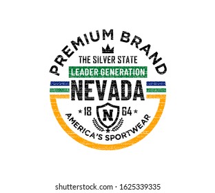 Nevada stylish typography slogan for t-shirt. Leader Generation. Abstract design with the grunge and denim  style. Vector print, typography, poster. Global swatches.