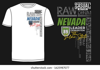 Nevada stylish typography slogan for t-shirt. Leader Generation. Abstract design with the grunge and denim  style. Vector print, typography, poster. Global swatches.