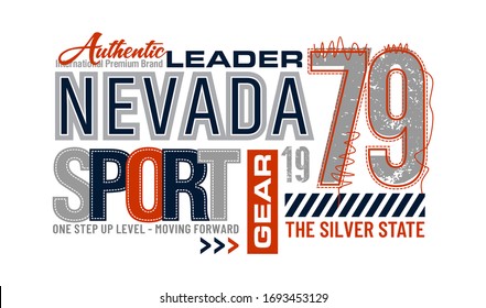 Nevada stylish typography slogan for t-shirt. Leader The New Generation. Abstract design with the grunge and denim  style. Vector print, typography, poster. Global swatches.