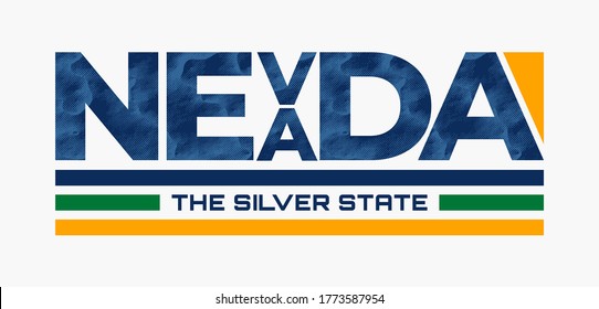 Nevada stylish typography slogan for t-shirt. The Silver State. Abstract design with the grunge and denim  style. Vector print, typography, poster. Global swatches.