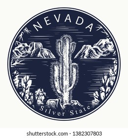 Nevada  Tattoo   t  shirt design  Welcome to Nevada (USA)   Silver State slogan  Travel concept 