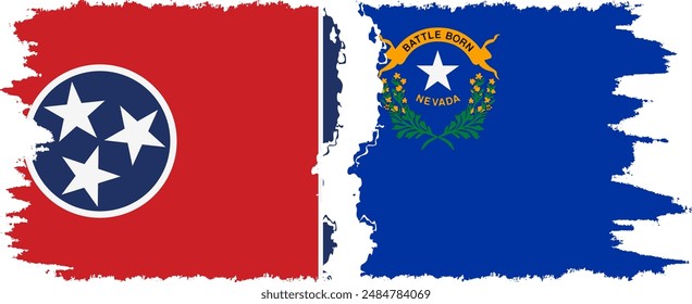 Nevada and Tennessee states grunge brush flags connection, vector