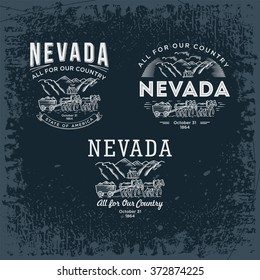 Nevada three emblems state of America, black, vintage vector illustration