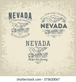 Nevada three stylized emblems of the state of America. All for Our Country. White.