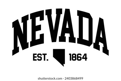 Diseño tipográfico de Nevada con vector de mapa. Vector de efecto de texto imprimible de diseño de camisetas del colegio editable	