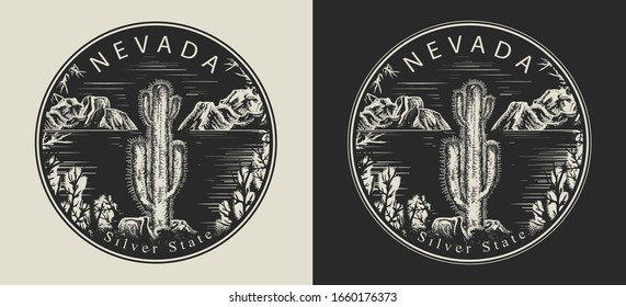 Nevada. United States of America (USA). Silver State slogan. Travel and tourism concept. Template for clothes, t-shirt design. Vector illustration 