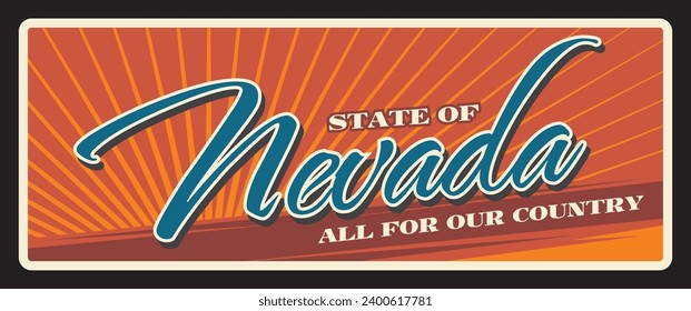 Señal de Nevada, placa de viaje vintage. La capital de la ciudad de Carson, el cartel de Las Vegas. Destino de viajes y turismo del estado de américa vectorial, todo para el diseño de pancartas de bienvenida y postales de nuestro país