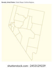 Nevada, United States. Simple vector map. State shape. Outline Regions style. Border of Nevada. Vector illustration.