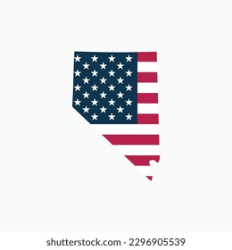 Nevada US Blank Map Vector Template With American Flag. Solid Color and Outline Isolated on White Background. easy to edit