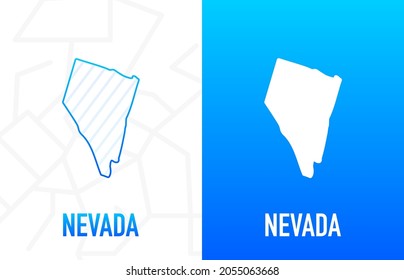 Nevada - U.S. state. Contour line in white and blue color on two face background. Map of The United States of America. Vector illustration.