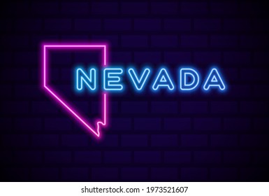 nevada US state glowing neon lamp sign Realistic vector illustration Blue brick wall glow