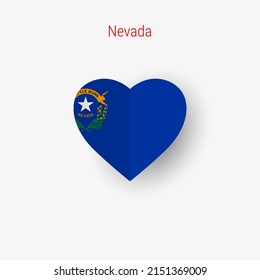 Nevada US state heart shaped flag. Origami paper cut folded banner. 3D vector illustration isolated on white with soft shadow.