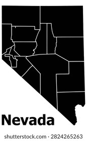 Nevada us state map with county boundaries counties geography territory cartography silhouette illustration isolated background boundary regional location delineation political