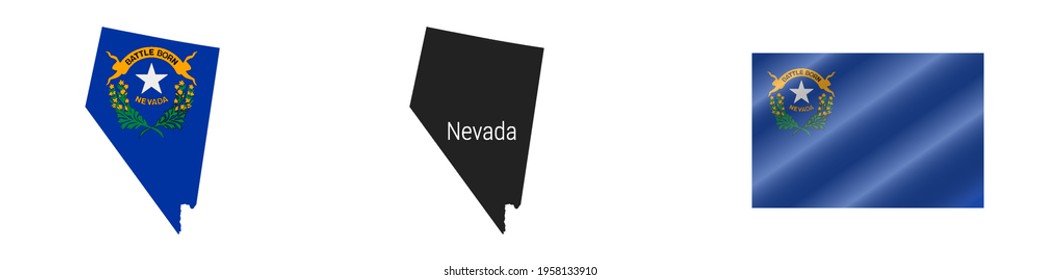 Nevada US state map with masked flag. Detailed silhouette. Waving flag. Vector illustration isolated on white.