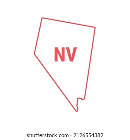 Nevada US state map red outline border. Vector illustration isolated on white. Two-letter state abbreviation. Editable stroke. Adjust line weight.