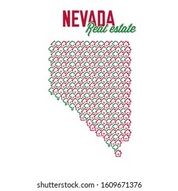 Nevada US state realty creative concept. Icons of houses with gardens in the shape of a map of Nevada. Vector illustration.