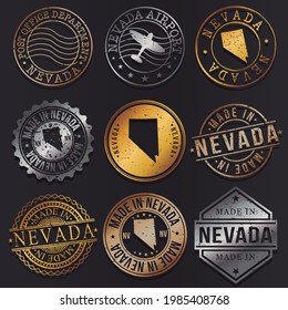 Nevada, USA Business Metal Stamps. Gold Made In Product Seal. National Logo Icon. Symbol Design Insignia Country.