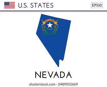 Nevada USA state map shape with flag. Map of Nevada in the Nevada flag colors. Outline map filled with its flag colors. Vector illustration.