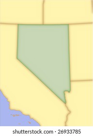 Nevada, vector map, with borders of surrounding states. 5 named layers, fully editable.