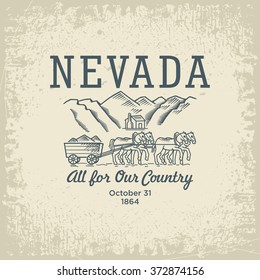 Nevada vertical stylized emblem state of America, white, vintage vector illustration